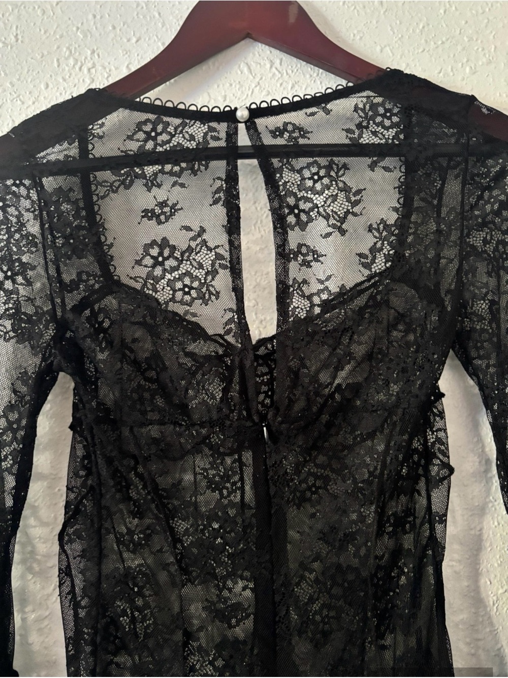Black Lace Long-Sleeve Mini Dress - Picture 3 of 6